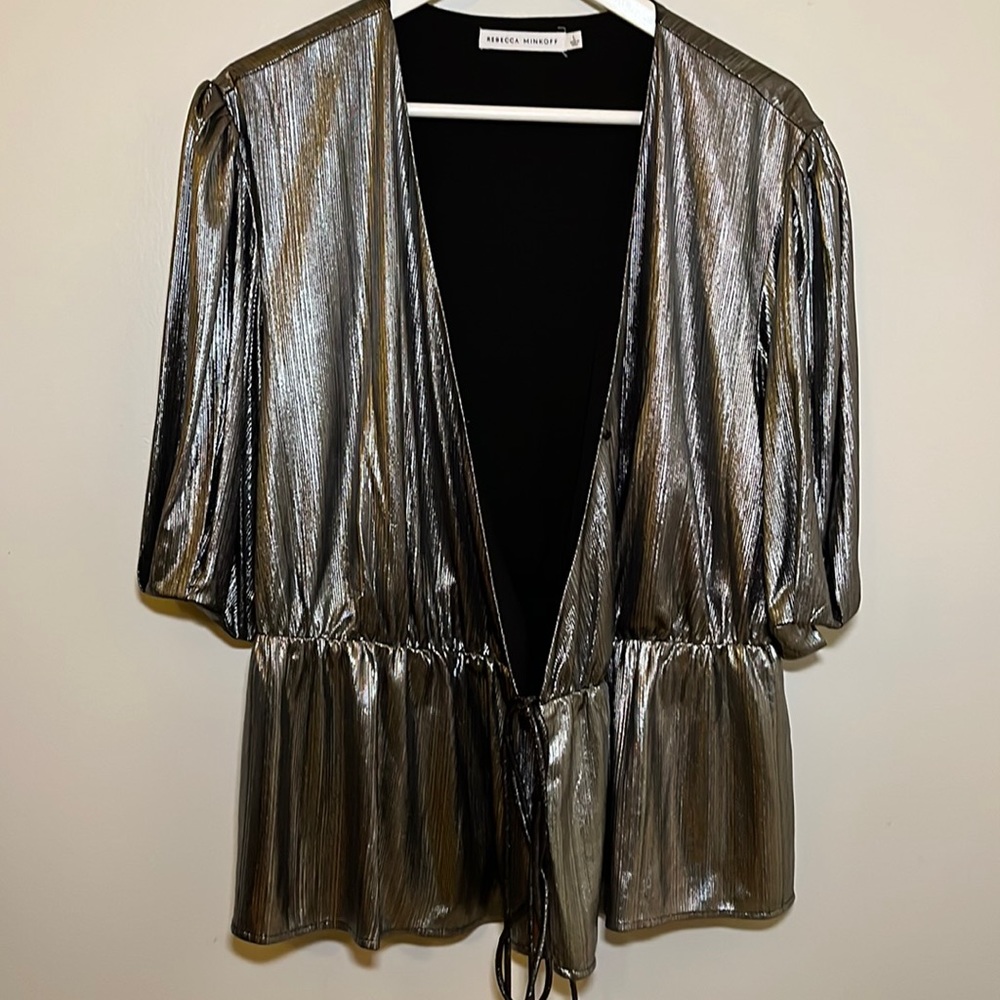 Rebecca Minkoff. Wore once. Shiny metallic wrap shirt.